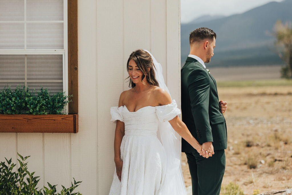 Bride and groom first touch