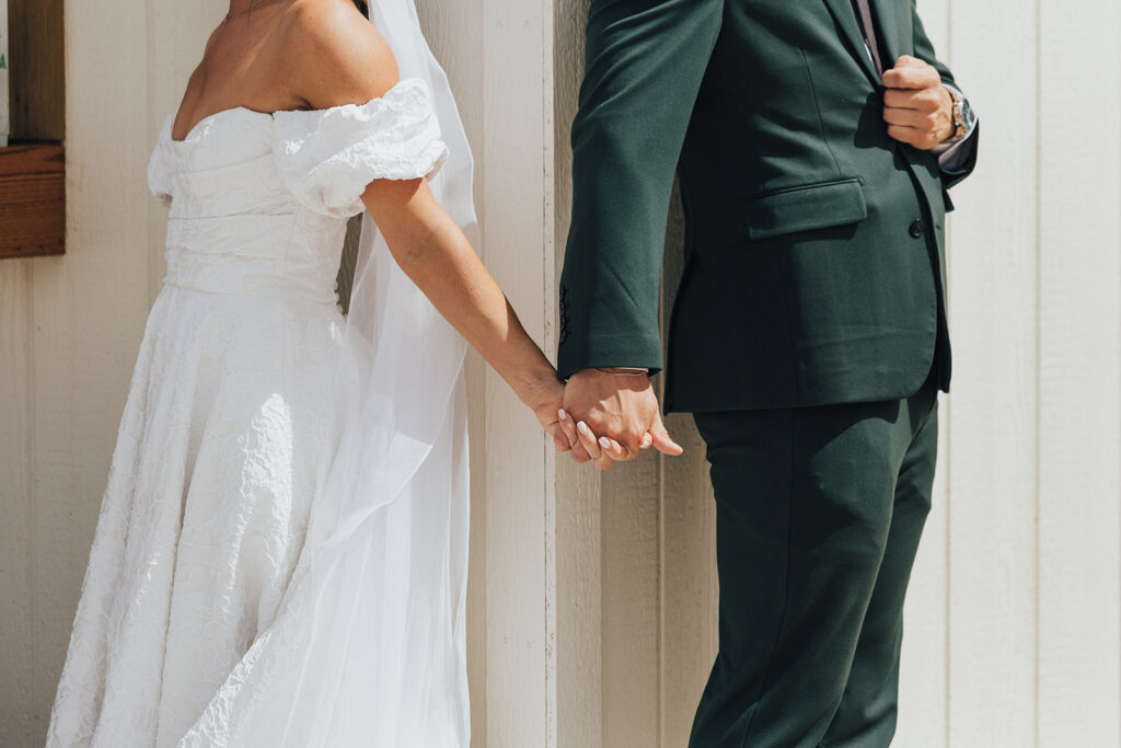 Bride and groom first touch