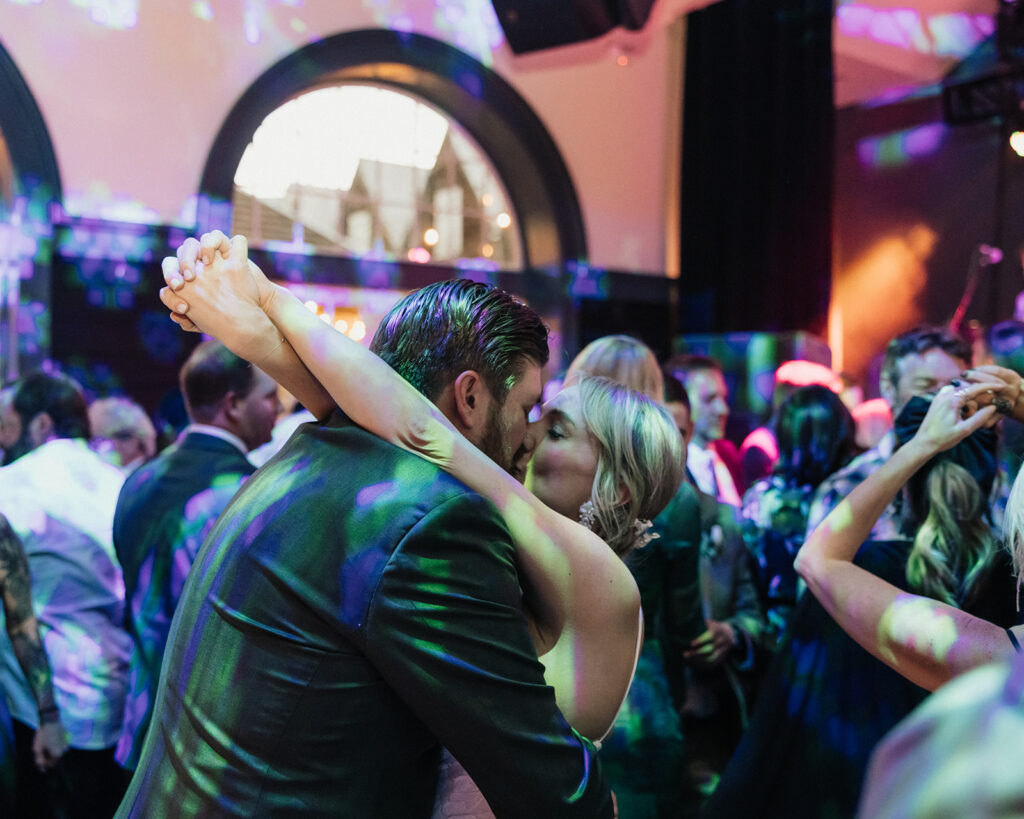 Wedding dance party during a reception at Surf Hotel