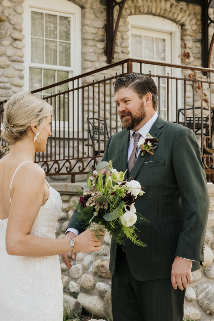 Bride and groom first look in Colorado