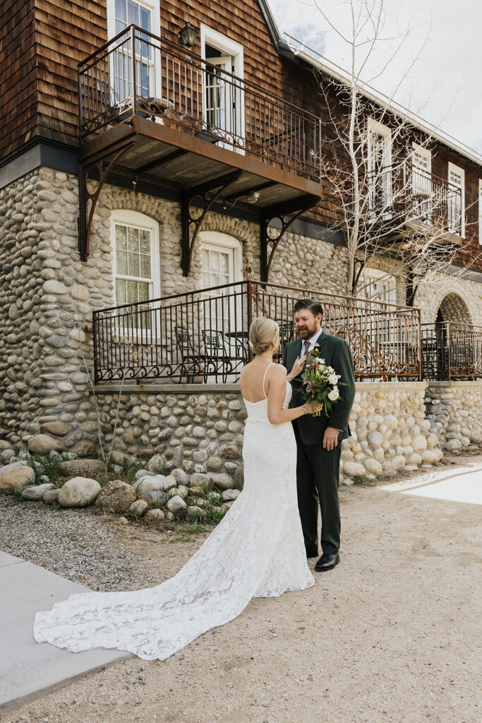 Bride and groom first look in Colorado