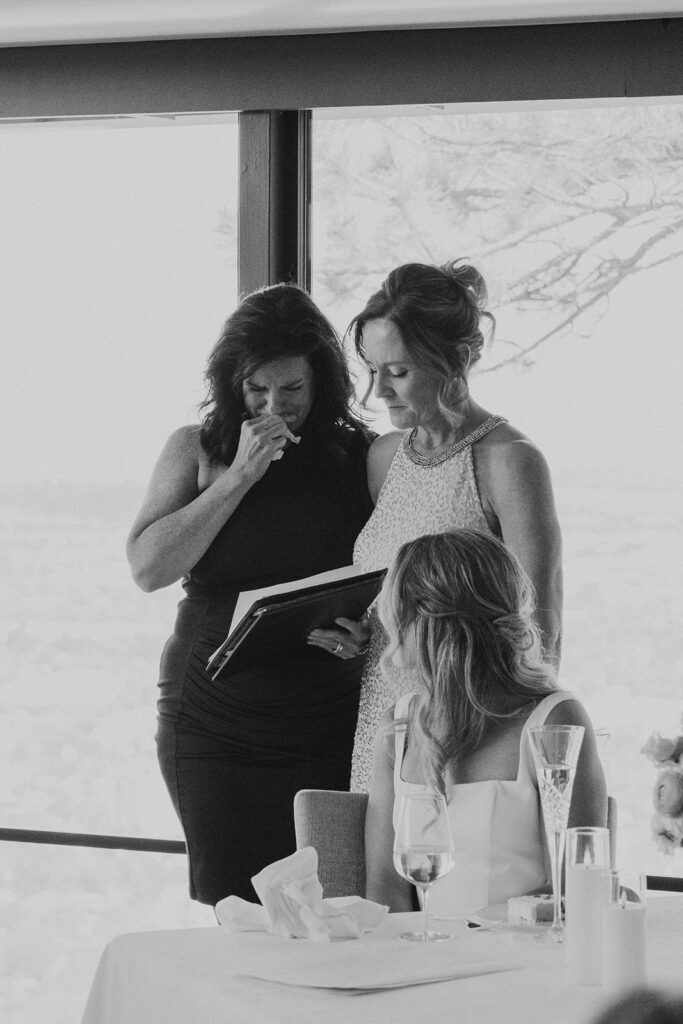 Emotional letters read at Flagstaff House in Colorado during wedding reception