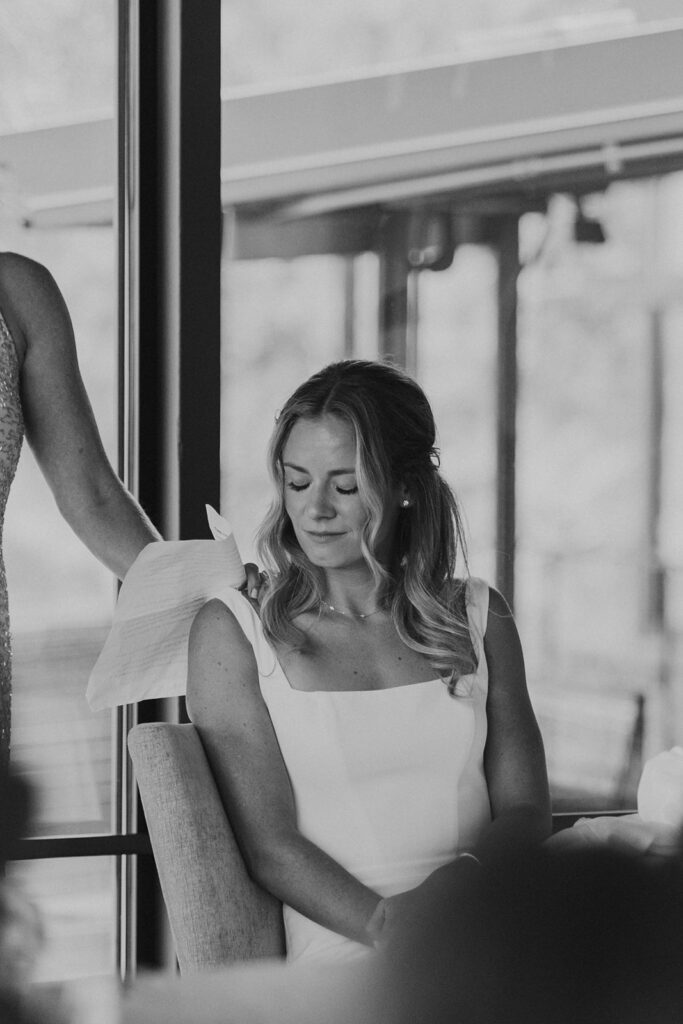 Emotional letters read at Flagstaff House in Colorado during wedding reception
