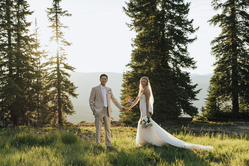 Copper Mountain bride and groom photos at sunset