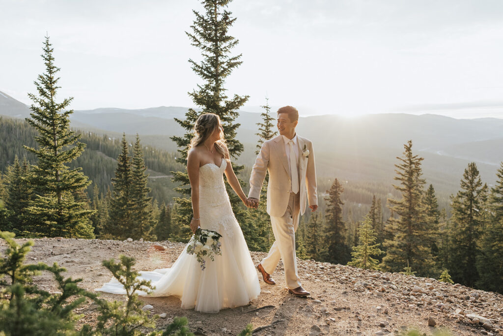 Copper Mountain bride and groom photos at sunset