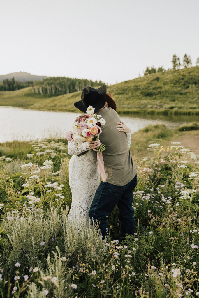 Rabbit Ears Pass wildflower elopement photos by an alpine lake