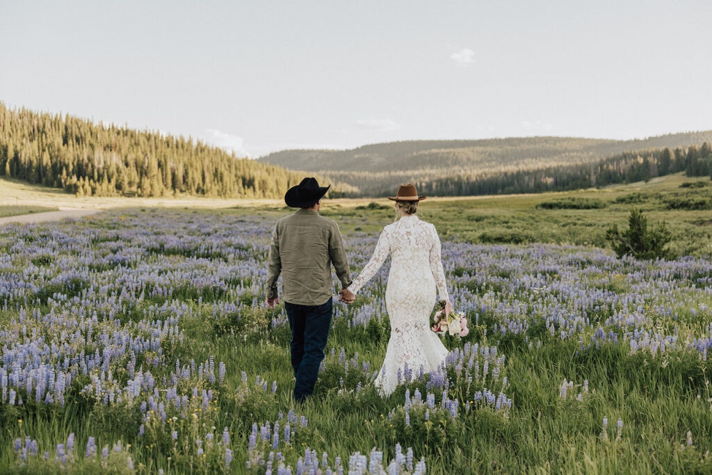 Purple wildflower elopement portraits in Steamboat Springs