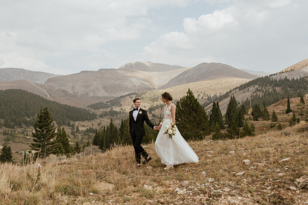 Bride and groom mountain portraits in Leadville, Colorado
