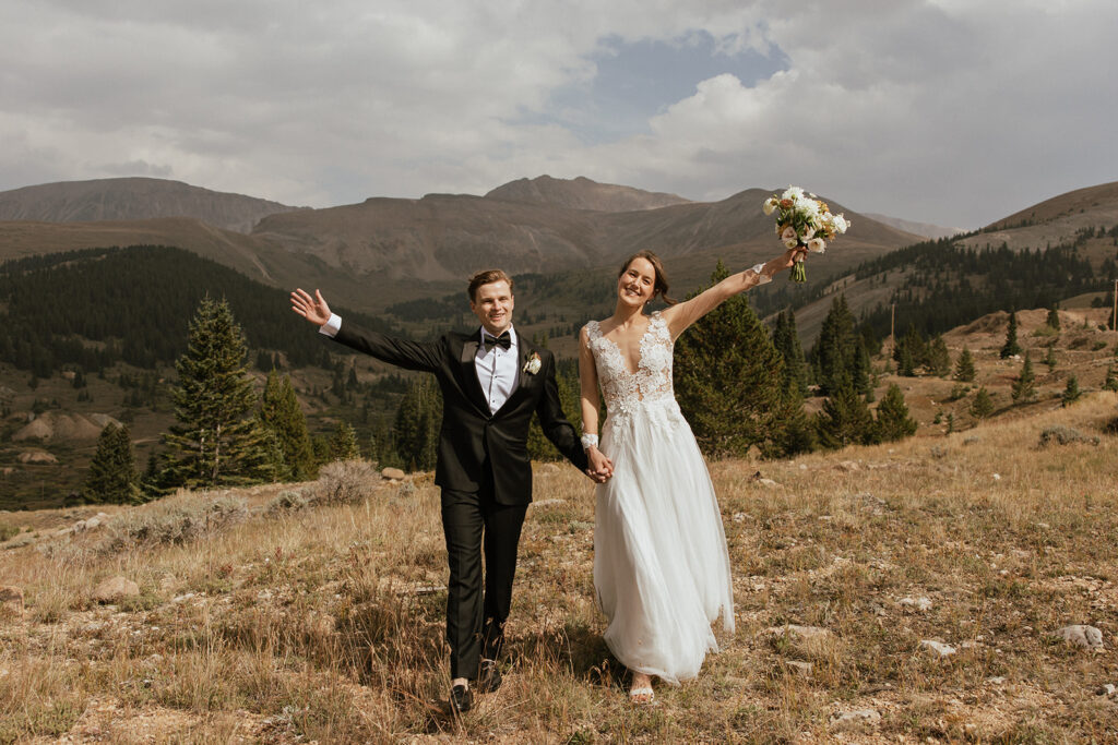 Bride and groom mountain portraits in Leadville, Colorado