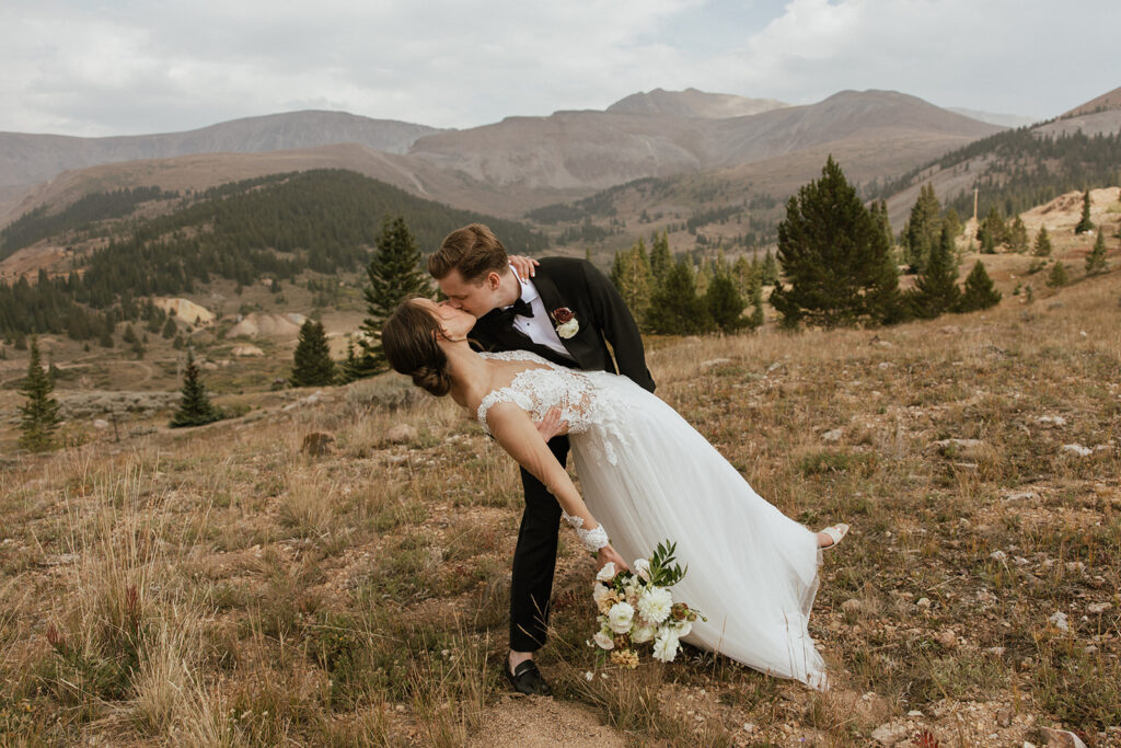 Bride and groom mountain portraits in Leadville, Colorado
