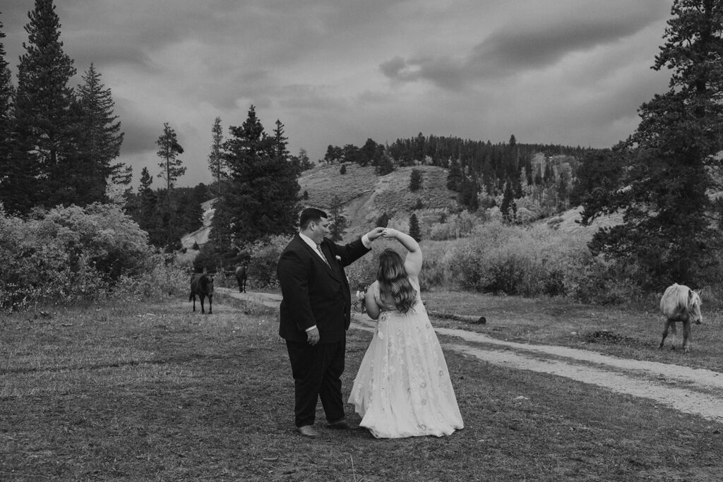 Colorado bride and groom photos with horses