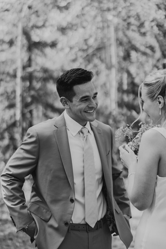 Bride and groom first look in Colorado