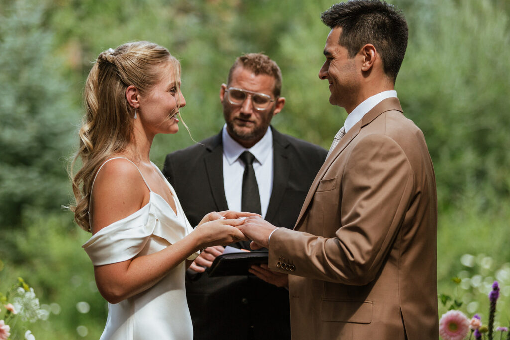 Breckenridge, Colorado micro wedding ceremony in the woods by the river