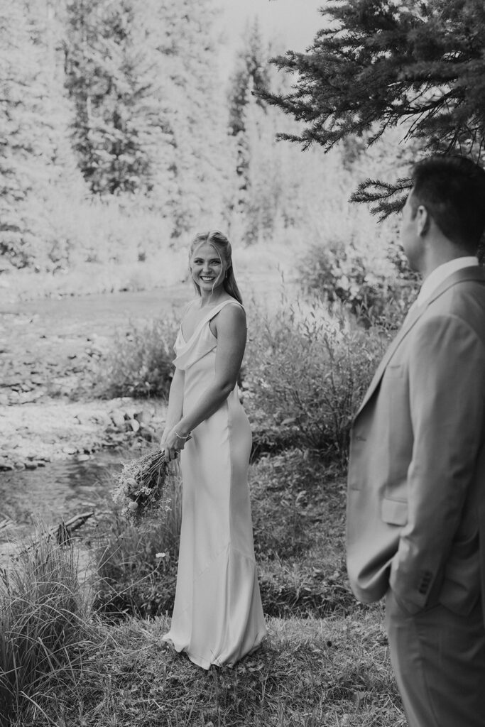 Riverside bride and groom portraits in Breckenridge