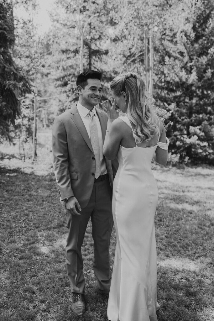 Bride and groom first look in Colorado